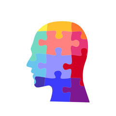 Head of colorful puzzle pieces. Celebration of World Autism Day