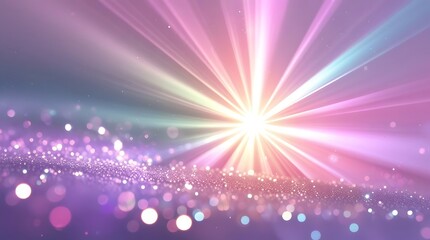 Fototapeta premium Bright shining rays with starry sparkles and soft pastel tones in an abstract fantasy design, symbolizing hope, inspiration, and cosmic energy in a vivid and futuristic lightscape