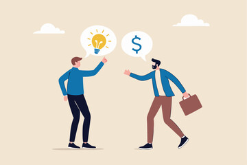 Venture capital, project pitching for funding or VC investment, selling idea for money or angel investment for startup project concept, young entrepreneur pitching idea to raise venture capital fund.