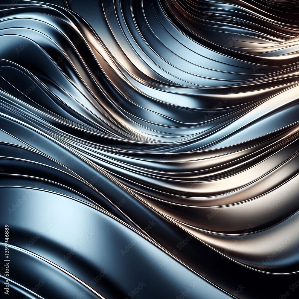 Wall mural smooth metallic texture abstract d chrome waves futuristic desig