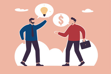 Venture capital, project pitching for funding or VC investment, selling idea for money or angel investment for startup project concept, young entrepreneur pitching idea to raise venture capital fund.