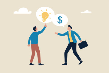 Venture capital, project pitching for funding or VC investment, selling idea for money or angel investment for startup project concept, young entrepreneur pitching idea to raise venture capital fund.