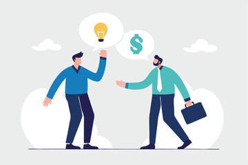 Venture capital, project pitching for funding or VC investment, selling idea for money or angel investment for startup project concept, young entrepreneur pitching idea to raise venture capital fund.