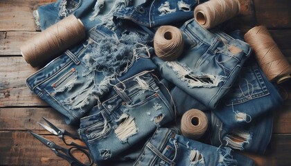 Materials Shredded old denim jeans