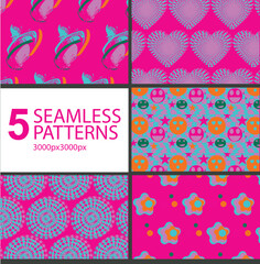 A dreamy Y2K seamless pattern bundle with vibrant drip effects, blending surreal nostalgia and glossy chrome vibes for bold digital and fashion designs.