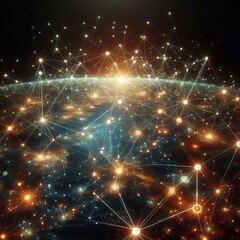 Obraz premium Connectivity A network of interconnected glowing nodes and lines