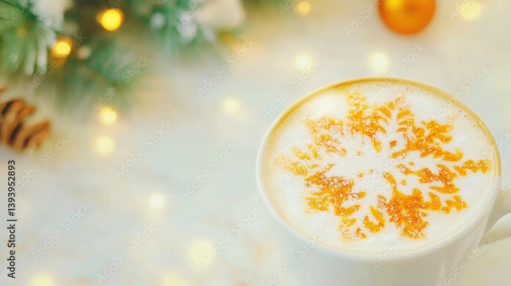 Poster delicious spiced latte features a delightful snowflake design made with cinnamon on top, perfect for