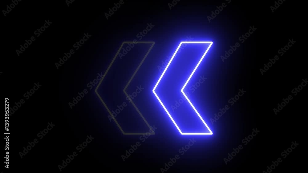 Poster glowing neon blue arrow left direction icon. abstract neon flashing light back arrow loading animati