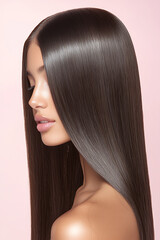 Fototapeta premium Elegant hair styling event salon beauty photography soft background side view hair care inspiration