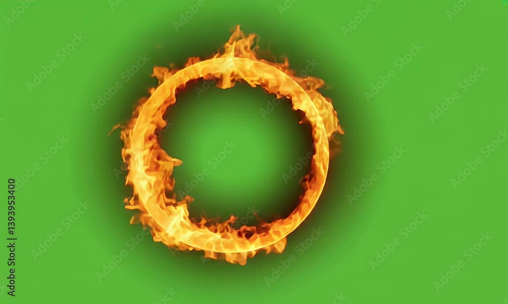 Poster green screen video frame displaying animated fire ring glowing steadily while rotating in place on c