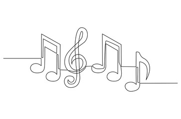 Continuous one line drawing of Music note. Single line drawing illustration of musical notes. Melody And Sound concept vector art. Doodle line illustration.