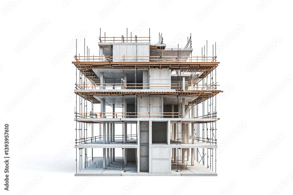 Poster building site architecture scaffolding house.