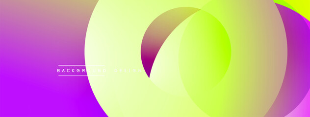 Abstract vibrant background features overlapping circles. Colors transition from purple, through yellow, to brown creating smooth gradients. Modern design element.