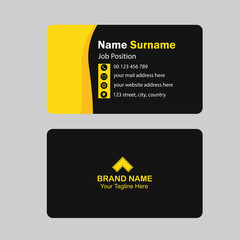 Business Card Template. Simple modern design with yellow and dark grey color background.