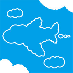 飛行機の雲。ちぎり絵のようにジワジワ滲んだラフなアウトラインの白い雲のようなフキダシ・フレームシリーズ。セリフや名札（ネーム）やワッペンに。ベクター素材