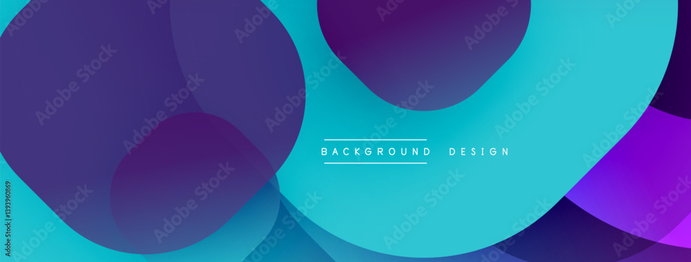 Aufkleber Abstract design features overlapping purple, turquoise circles. Gradient shades create depth, modern aesthetic. Text reads background design in white. Simple, clean composition.