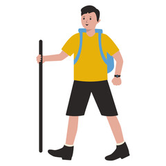 Human Hiking Mountain Character Isolated on White Background. Vector Cartoon Illustration.