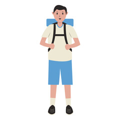 Human Hiking Mountain Character Isolated on White Background. Vector Cartoon Illustration.