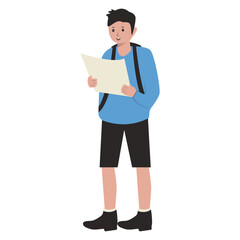 Human Hiking Mountain Character Isolated on White Background. Vector Cartoon Illustration.