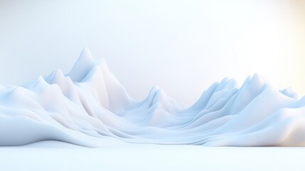 Fototapeta premium Smooth white abstract landscape with flowing curves and gentle peaks, minimalist design on a light background, and serene and modern composition.