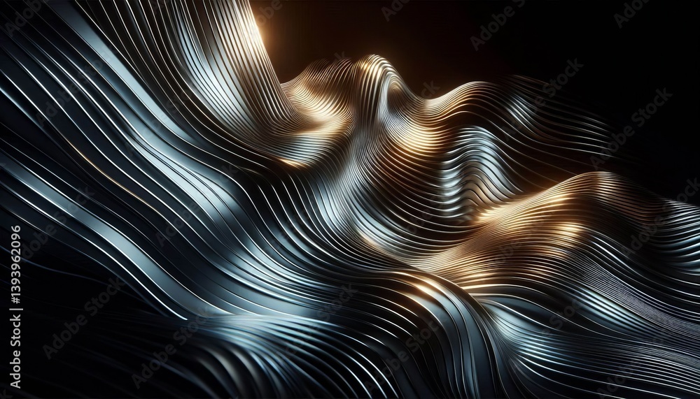 Canvas Prints brushed chrome waves abstract gradient shine futuristic metallic