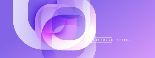Abstract composition featuring overlapping translucent circles. Gradient shades of purple create depth, modern aesthetic. Minimalist design suitable for backgrounds, presentations.