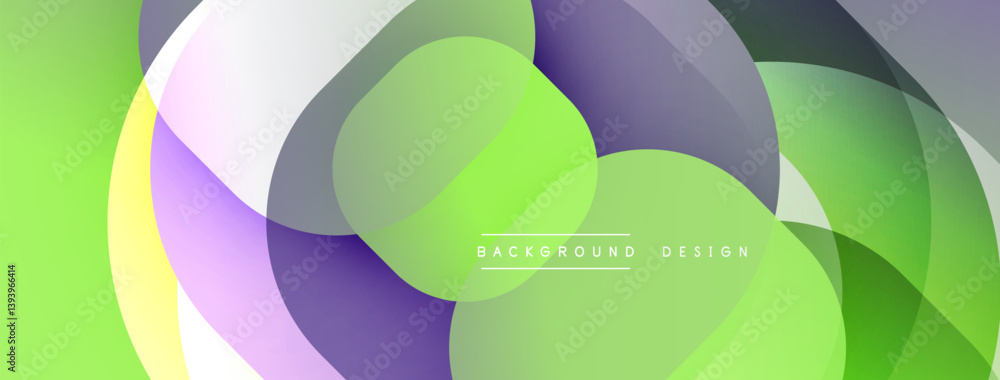 Aufkleber Abstract design features overlapping colorful circles. Green, purple, yellow hues blend creating dynamic visual effect. Modern, smooth gradients dominate composition.