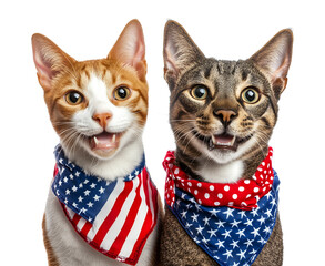 American Style Cat - Funny and cute cat in patriotic outfit, ideal for Independence Day graphics and transparent sticker elements.