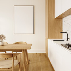 Elegant Minimalist Dining Room with Wooden Furniture and Natural Light