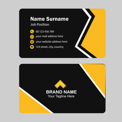 Obraz premium Modern yellow and white business card design. Modern business card template red black colors. Flat design vector abstract creative, Double sided business card design template, Flat orange card