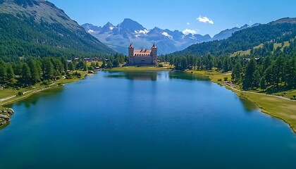 Fototapeta premium Alpine Lake Castle View