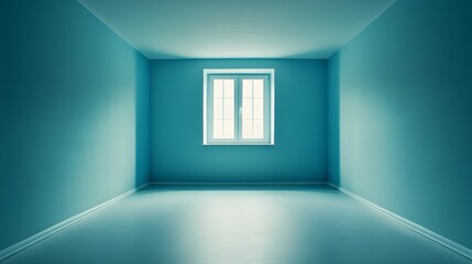 Empty Room Teal Walls Single Window Bright Light Minimalist Interior Design