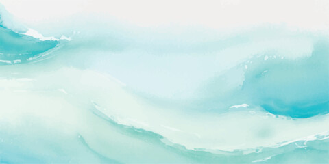 Abstract Watercolor Background in Soft Green and Aquamarine, Lined with Golden Highlights and Fluid Marbled Paper Texture, Creating a Beautiful Harmony of Elegance and Flow