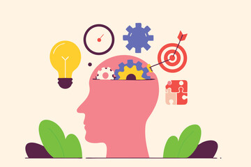 Learn new skills, knowledge or ability to work achieve success, new idea, training or study new skills, upskill or smart thinking, human head brain with skills symbol, creativity, time management.