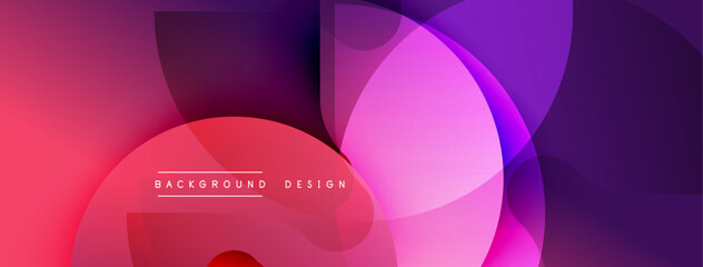 Abstract composition featuring overlapping circles, vibrant pinks, purples, gradients. Modern design evokes fluidity, depth, visual harmony. Background suggests innovation, creativity.