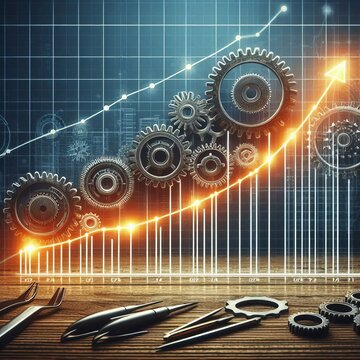 Line Chart with Gears A line chart with gears symbolizing contin