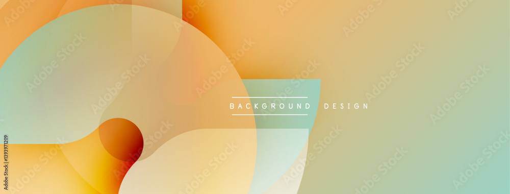 Poster Abstract background features overlapping translucent circles. Warm orange, pale blue, beige hues create soft gradient effect. Minimalist design suitable for digital projects.