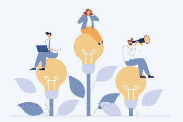 Corporate culture or employee value, organization, team success or career growth, community or company growth participation, HR concept, business people employee working on growing lightbulb plant.