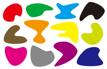 柔らかく不規則で抽象的な形状。カラーでシンプルなイラストのオブジェクト素材セット