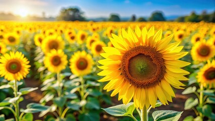 Fototapeta premium Bright yellow sunflower field in summer, summer, landscape, summer, landscape,sunflowers
