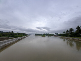 Aerial View of Flooded Riverbank Area