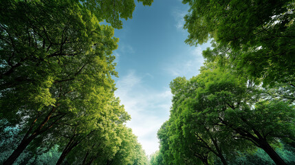 Peaceful Forest Landscape with Lush Green Trees and Clear Sky for World Environment Day

