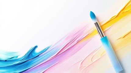 Colorful Brush and Vibrant Paint Strokes on White Canvas for Artistic Background