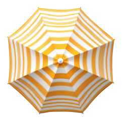 Top view of a striped white-yellow beach umbrella isolated on transparent background