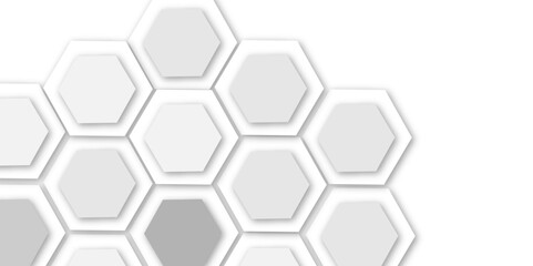 Abstract light grey and white hexagon 3d effect pattern with shadow seamless texture background. Use for book, poster, flyer, website vector illustration.
