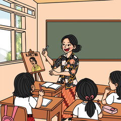 Celebrating Kartini Vector - Indonesian Teacher Inspiring Students on Education and Equality
