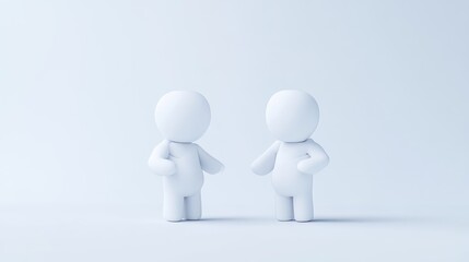 Two simple, light-blue figures standing apart, interacting