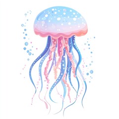 Isolated jellyfish, whimsical design, underwater scene, digital art