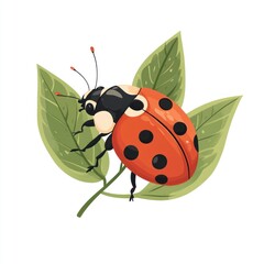 Fototapeta premium Ladybug on leaves, nature illustration, isolated