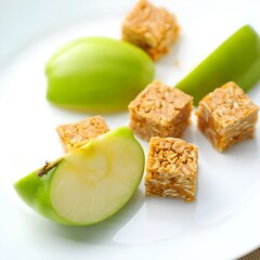 Apple Wedges and Oat Bars on White Background